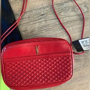 Saint Laurent Victoire Camera Monogram Matelasse Leather Bag. Red. NWT.